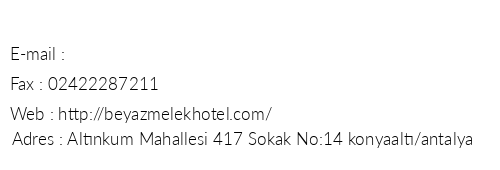 Beyaz Melek Hotel telefon numaralar, faks, e-mail, posta adresi ve iletiim bilgileri